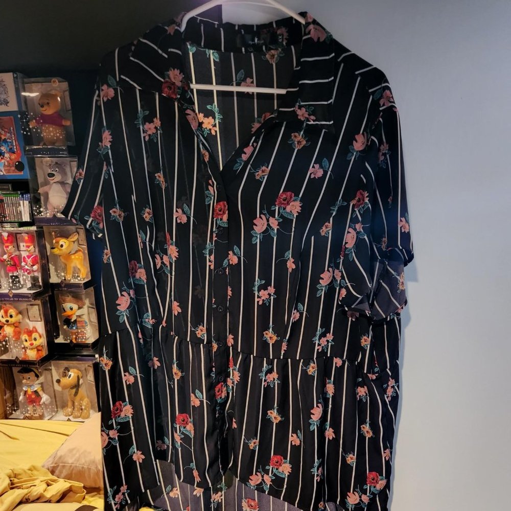 Agnes Orinda 4x Navy floral peplum blouse